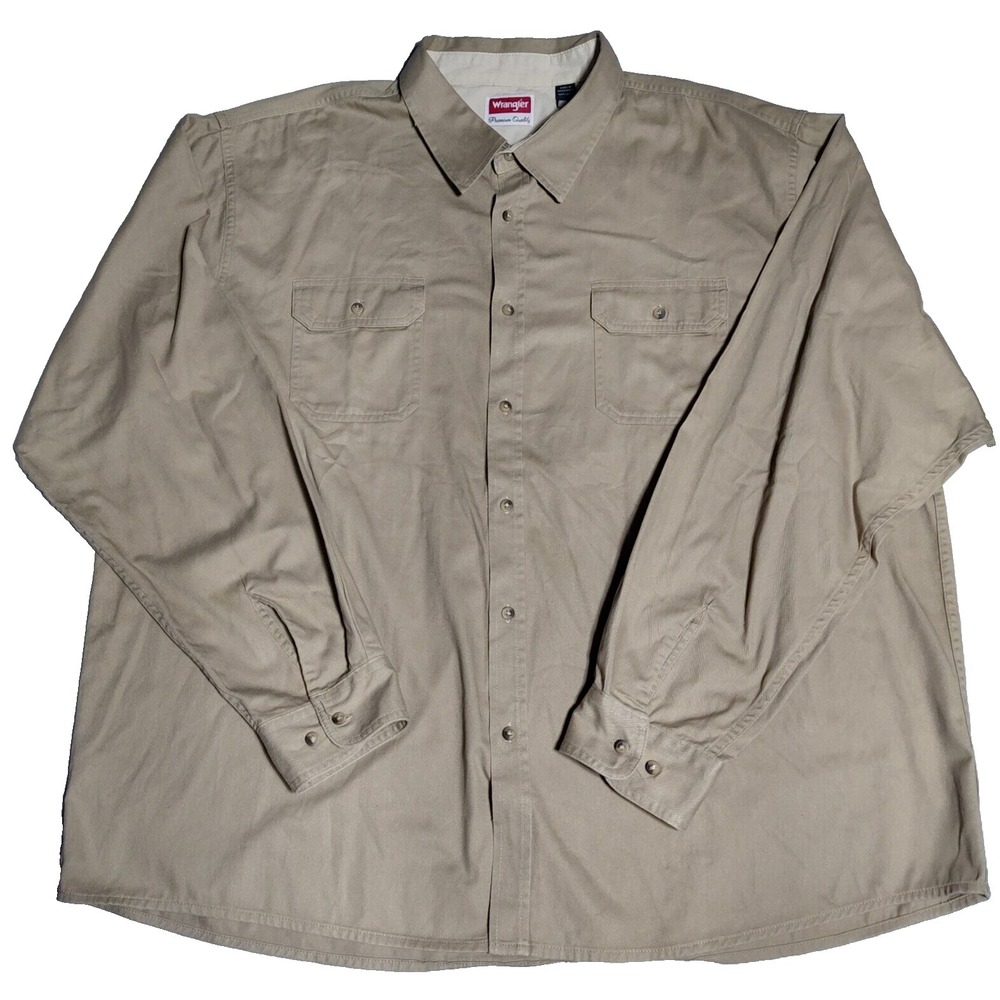 WRANGLER Men Size 3XL Khaki Cotton Long Sleeve Button-Up Work Shirt